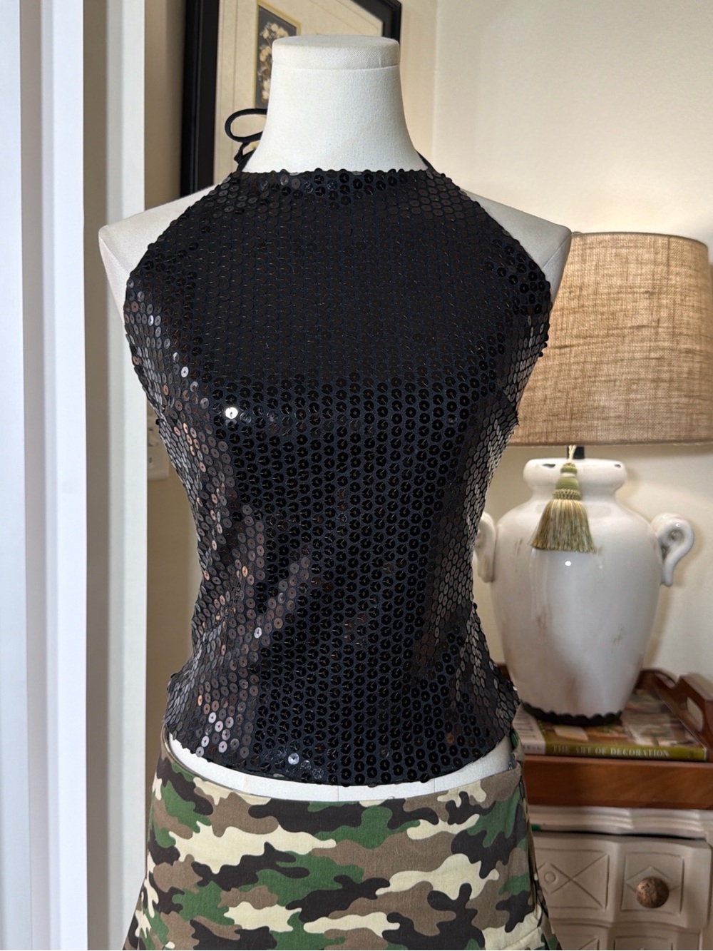 Arden B Black Sequin Halter Crop Top